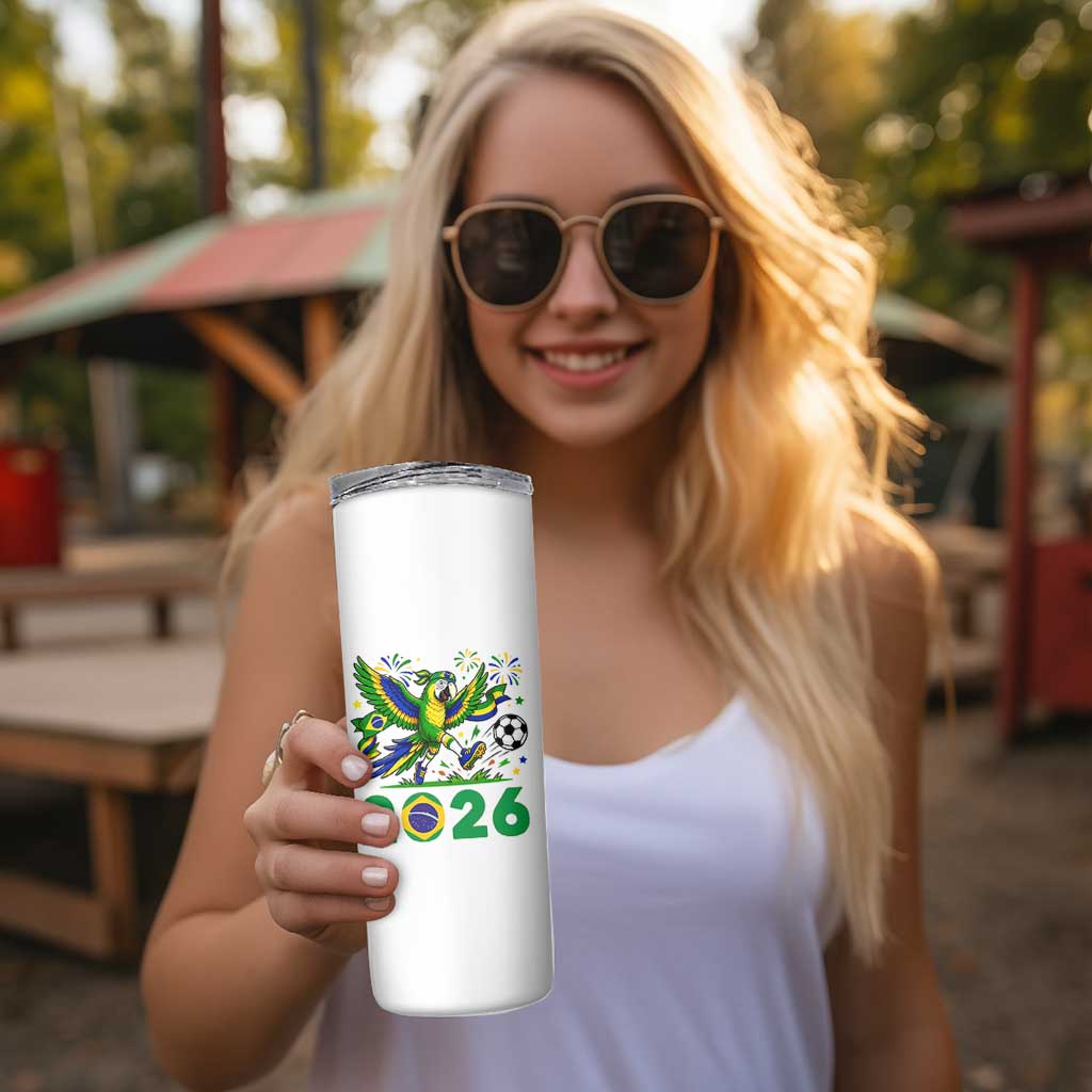 Funny Brazil Soccer Macaw Skinny Tumbler 2026 Football Fan Graphic