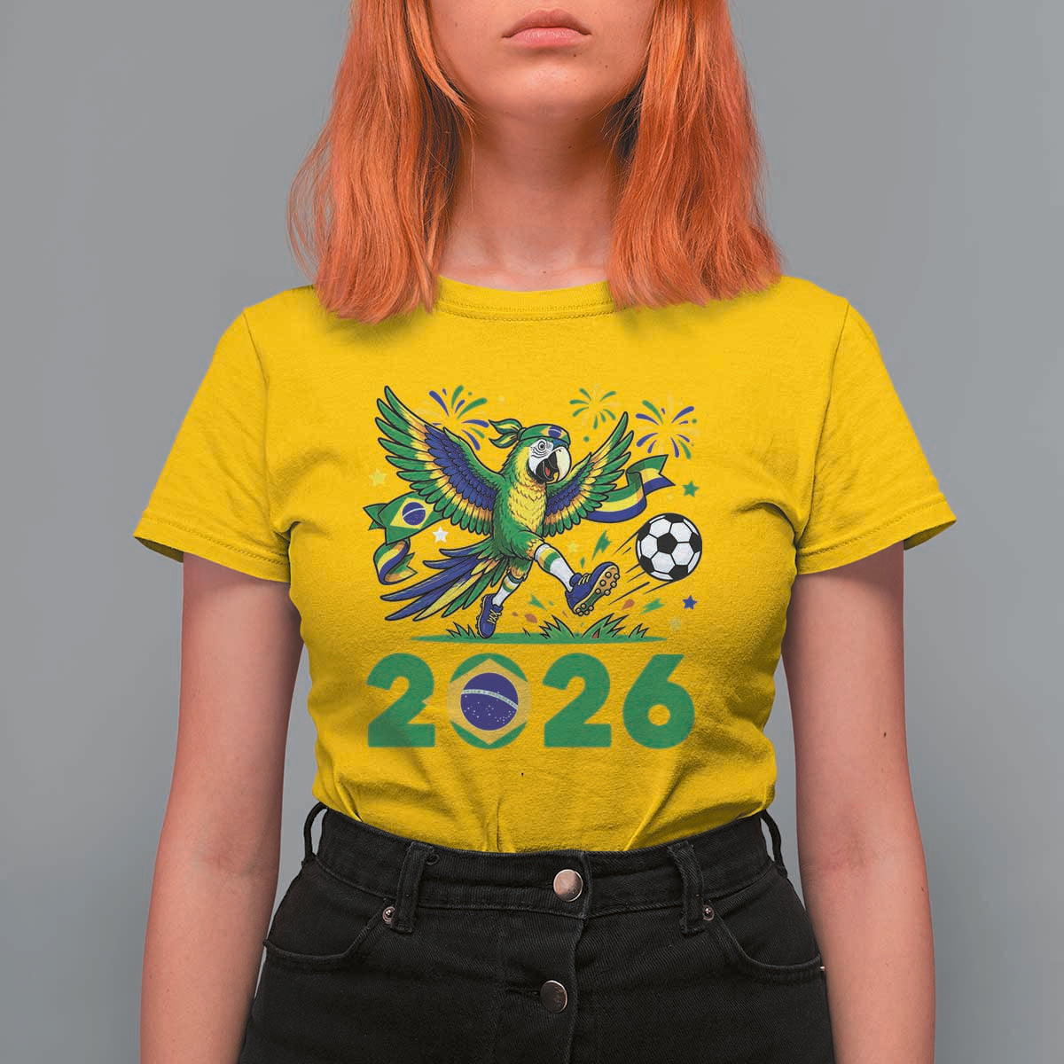 Funny Brazil Soccer Macaw T Shirt For Women 2026 Football Fan Graphic