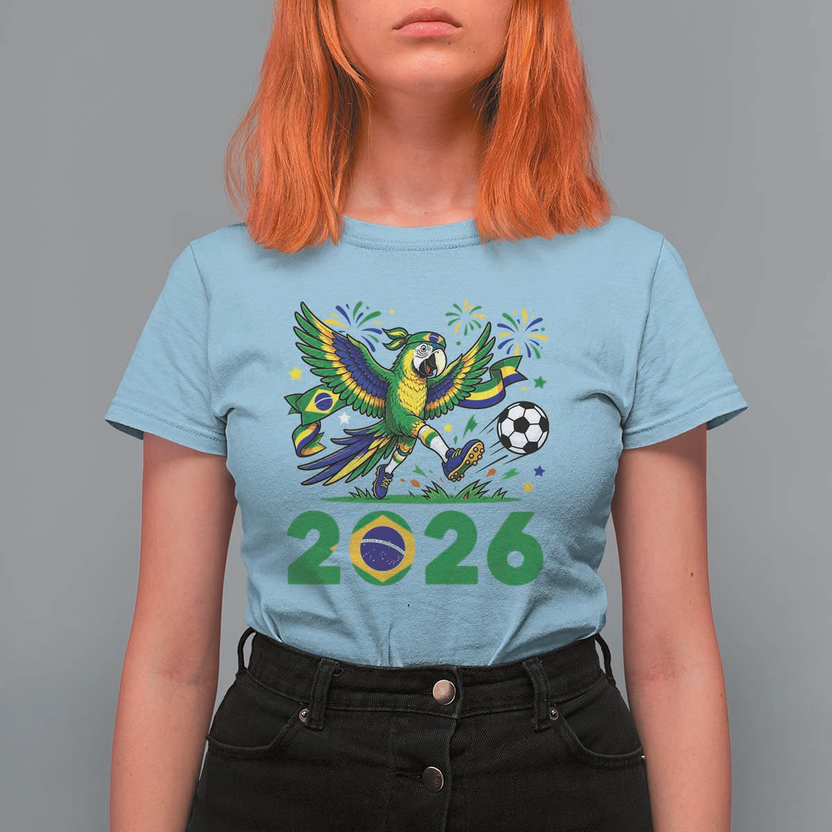 Funny Brazil Soccer Macaw T Shirt For Women 2026 Football Fan Graphic