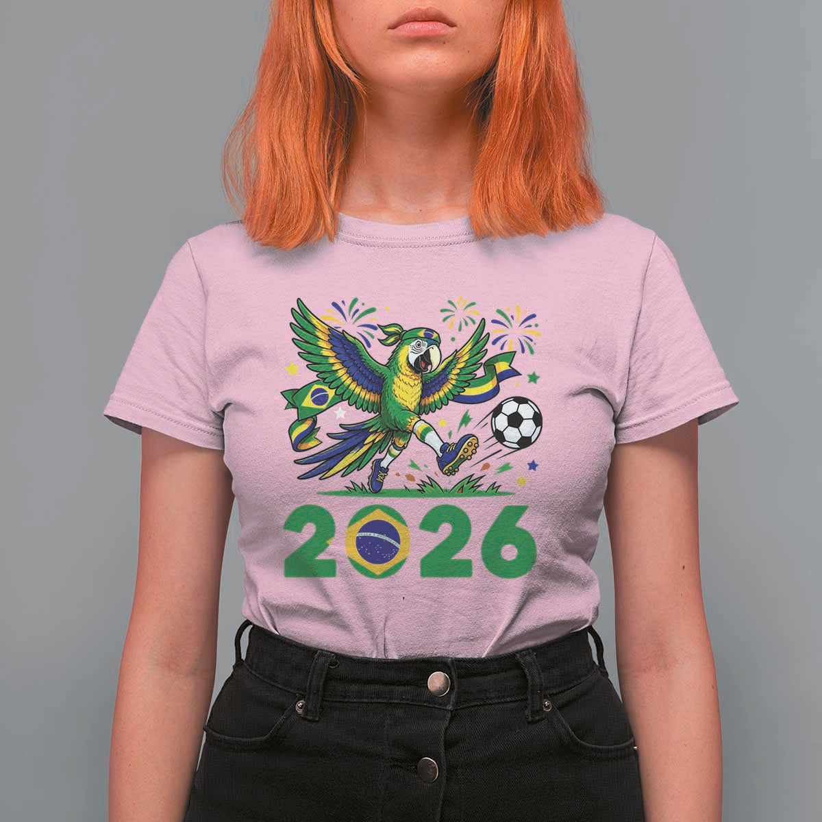 Funny Brazil Soccer Macaw T Shirt For Women 2026 Football Fan Graphic