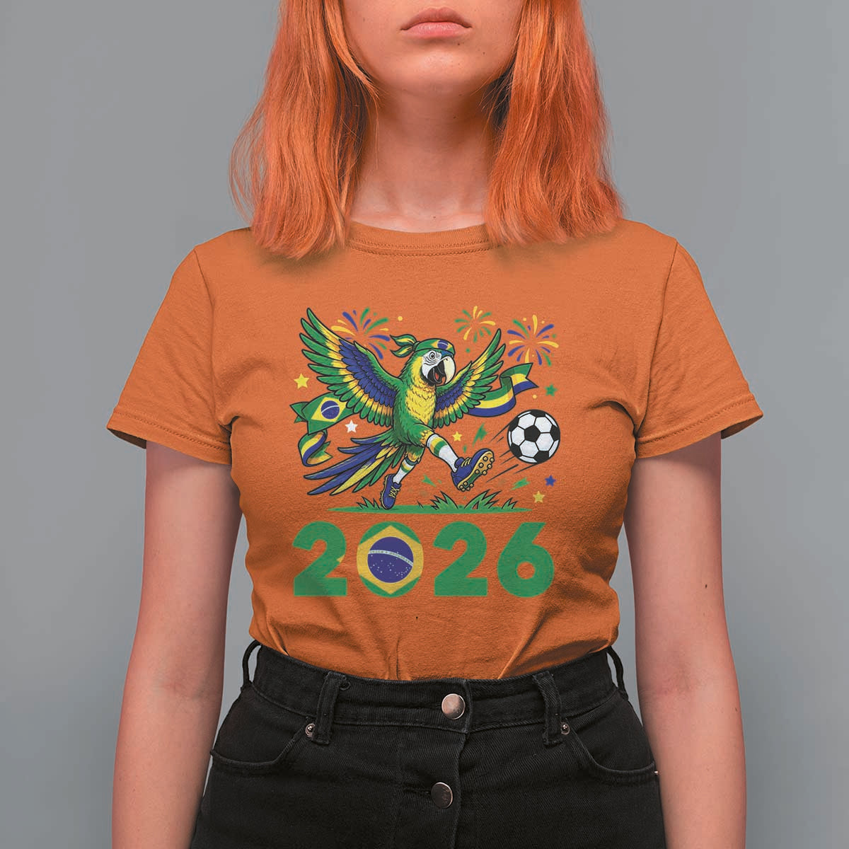 Funny Brazil Soccer Macaw T Shirt For Women 2026 Football Fan Graphic