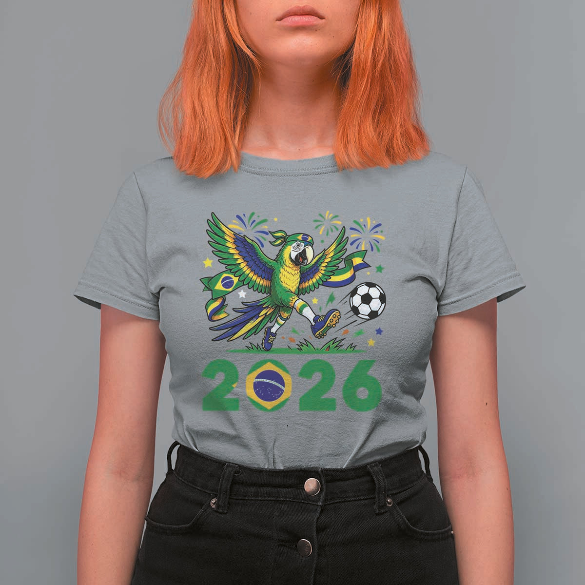 Funny Brazil Soccer Macaw T Shirt For Women 2026 Football Fan Graphic