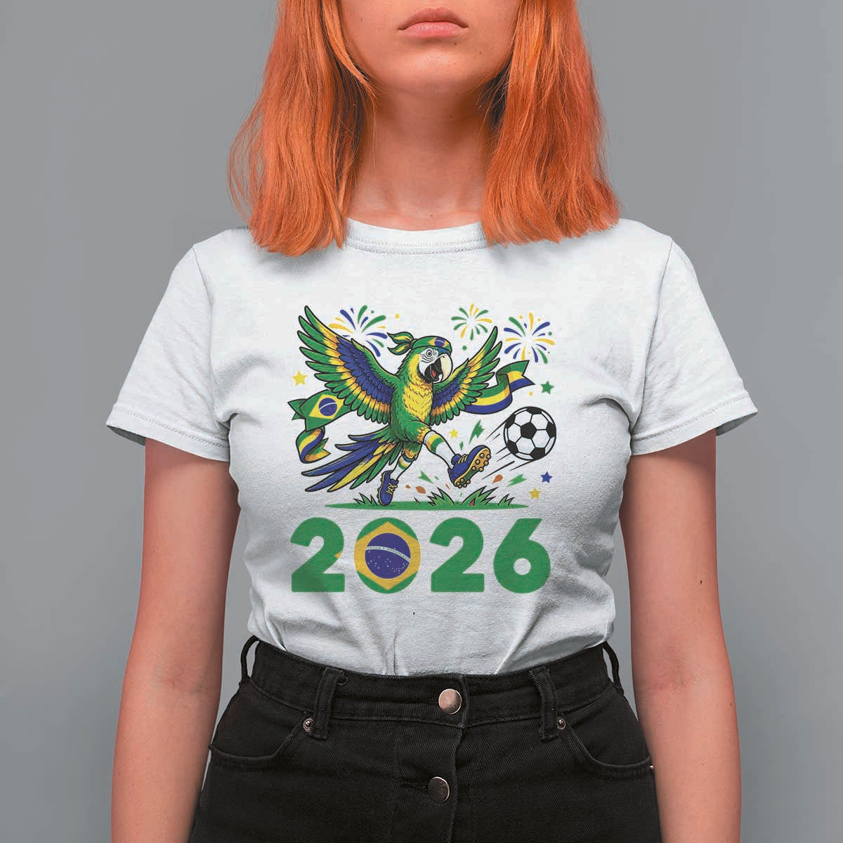 Funny Brazil Soccer Macaw T Shirt For Women 2026 Football Fan Graphic