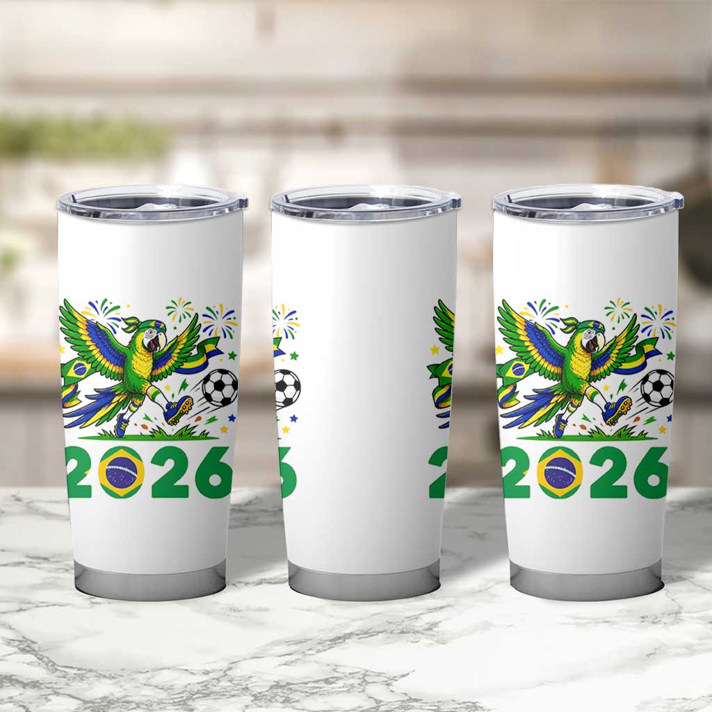 Funny Brazil Soccer Macaw Tumbler Cup 2026 Football Fan Graphic