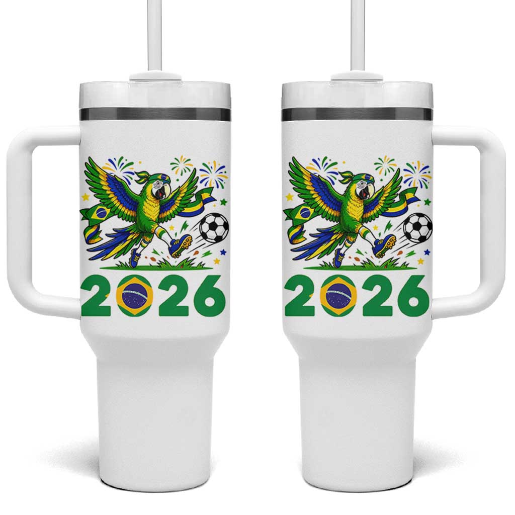 Funny Brazil Soccer Macaw Tumbler With Handle 2026 Football Fan Graphic