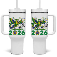 Funny Brazil Soccer Macaw Tumbler With Handle 2026 Football Fan Graphic