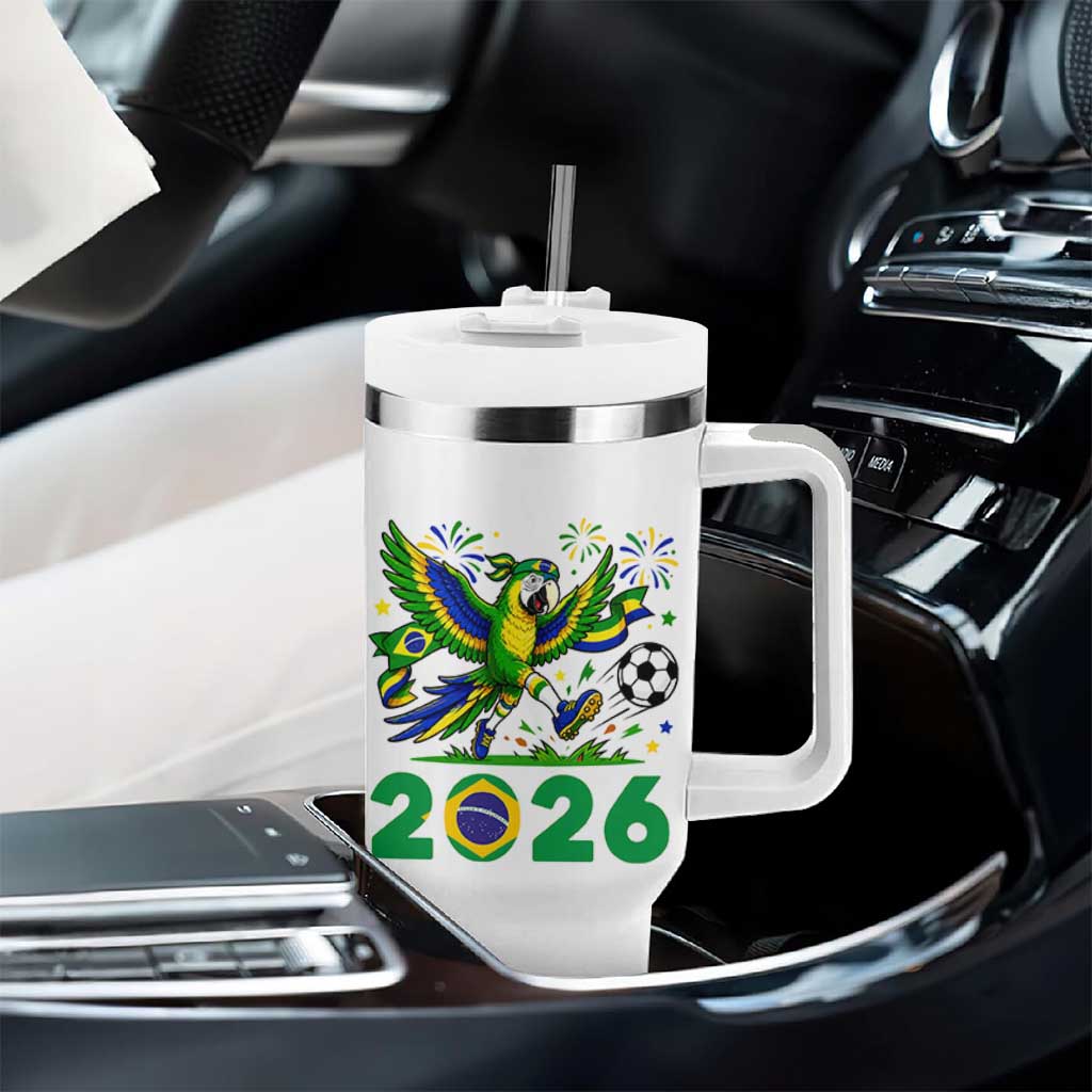 Funny Brazil Soccer Macaw Tumbler With Handle 2026 Football Fan Graphic