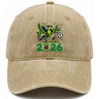 Funny Brazil Soccer Macaw Washed Cotton Baseball Cap 2026 Football Fan Graphic