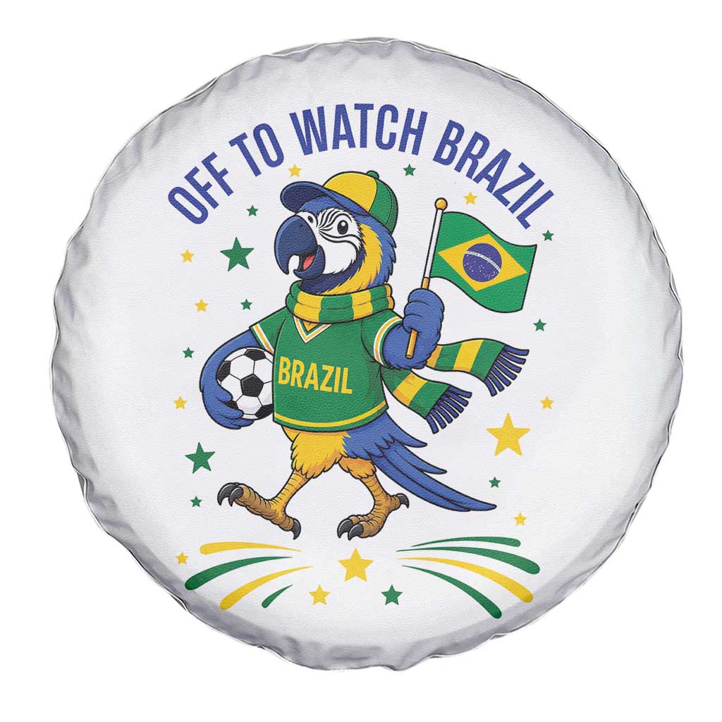 Off To Watch Brazil Spare Tire Cover Funny Tropical Bird Soccer Fan