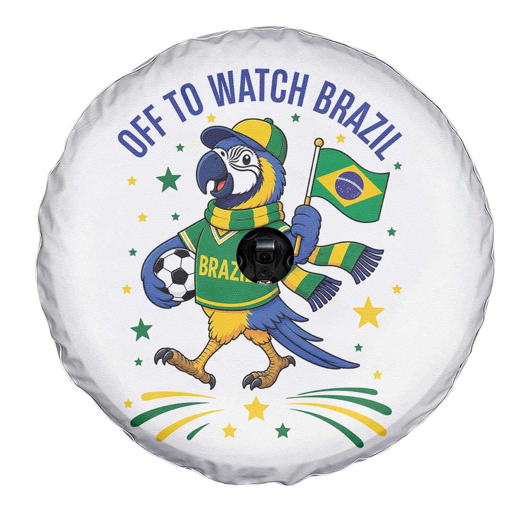 Off To Watch Brazil Spare Tire Cover Funny Tropical Bird Soccer Fan