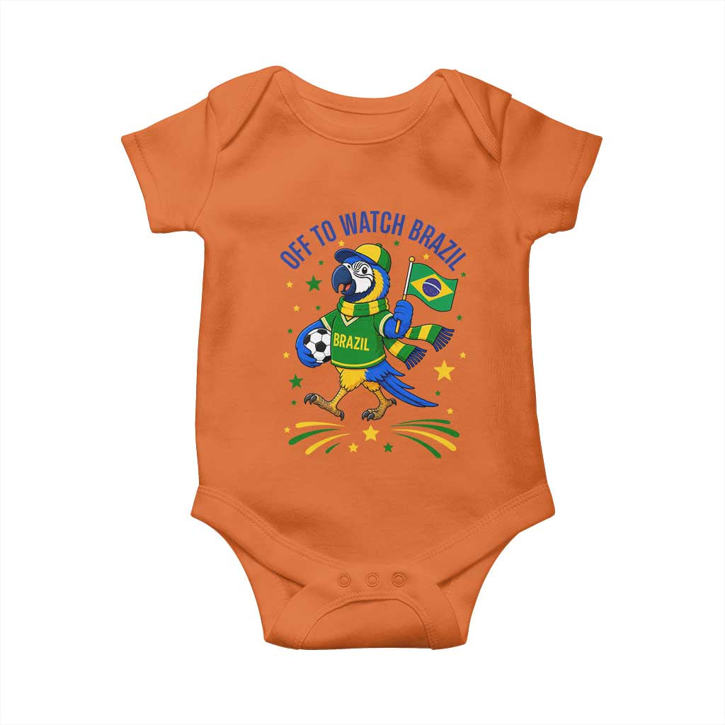 Off To Watch Brazil Baby Onesie Funny Tropical Bird Soccer Fan
