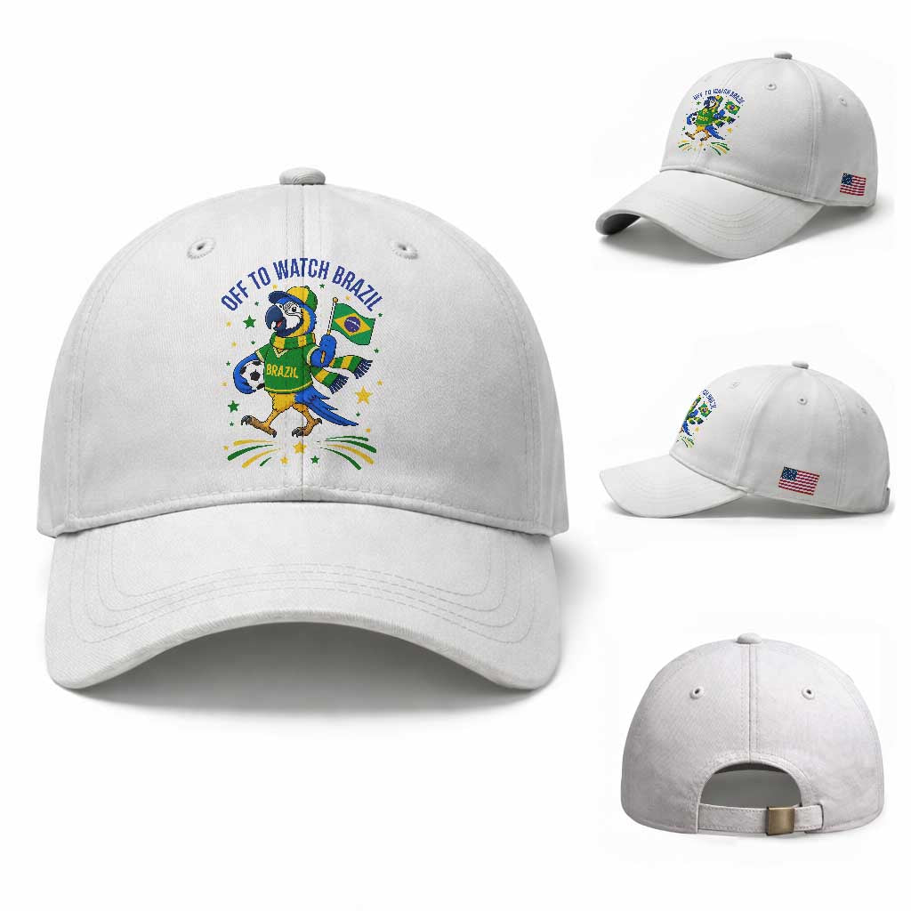 Off To Watch Brazil Baseball Cap Funny Tropical Bird Soccer Fan