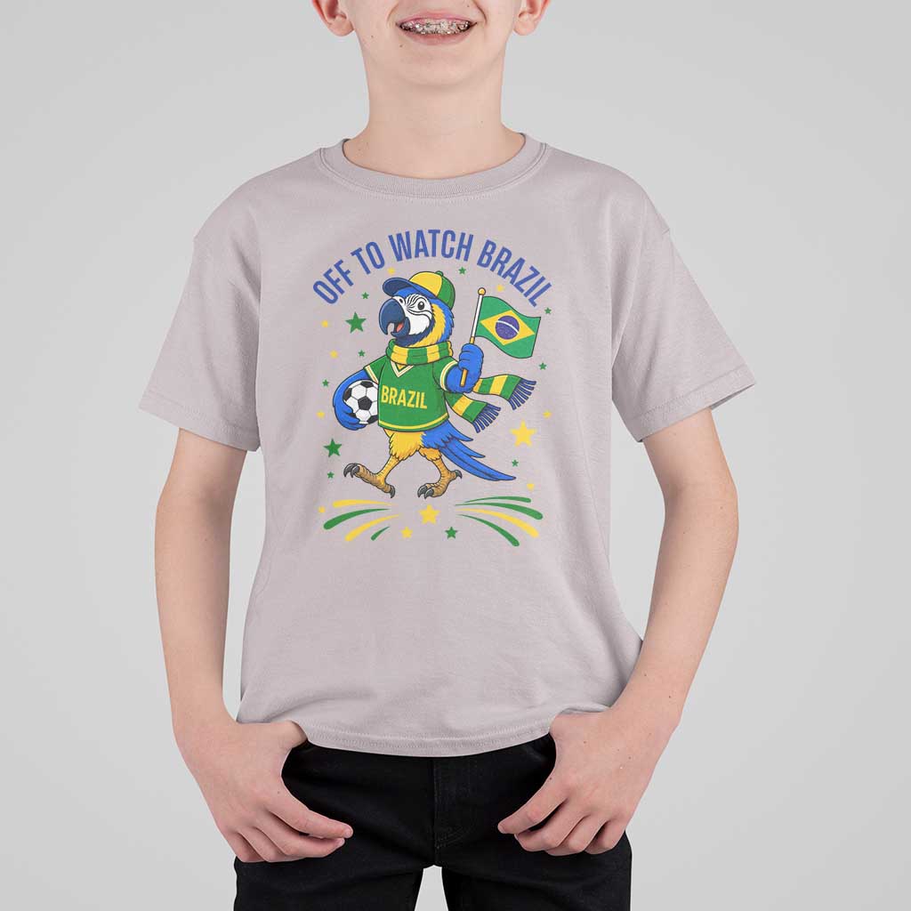 Off To Watch Brazil T Shirt For Kid Funny Tropical Bird Soccer Fan