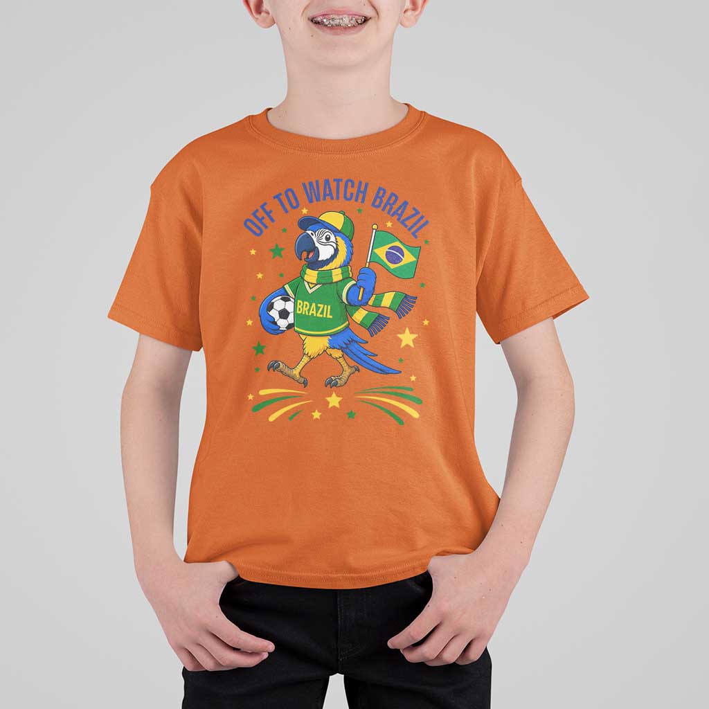 Off To Watch Brazil T Shirt For Kid Funny Tropical Bird Soccer Fan