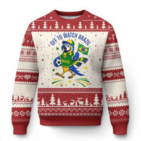 Off To Watch Brazil Ugly Christmas Sweater Funny Tropical Bird Soccer Fan