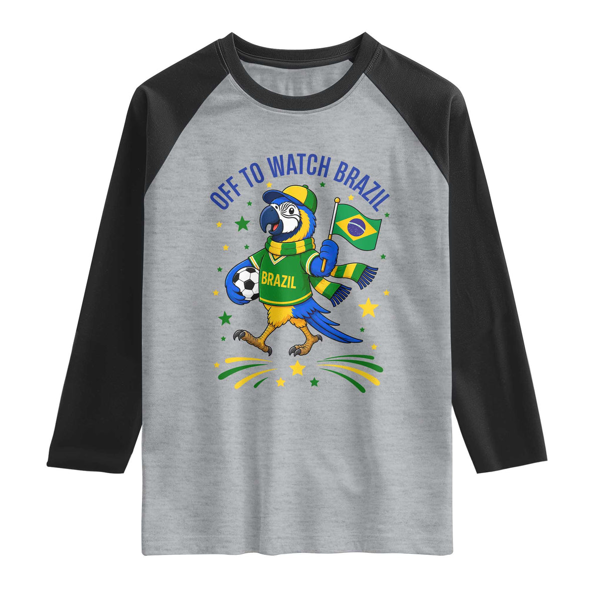 Off To Watch Brazil Raglan Shirt Funny Tropical Bird Soccer Fan