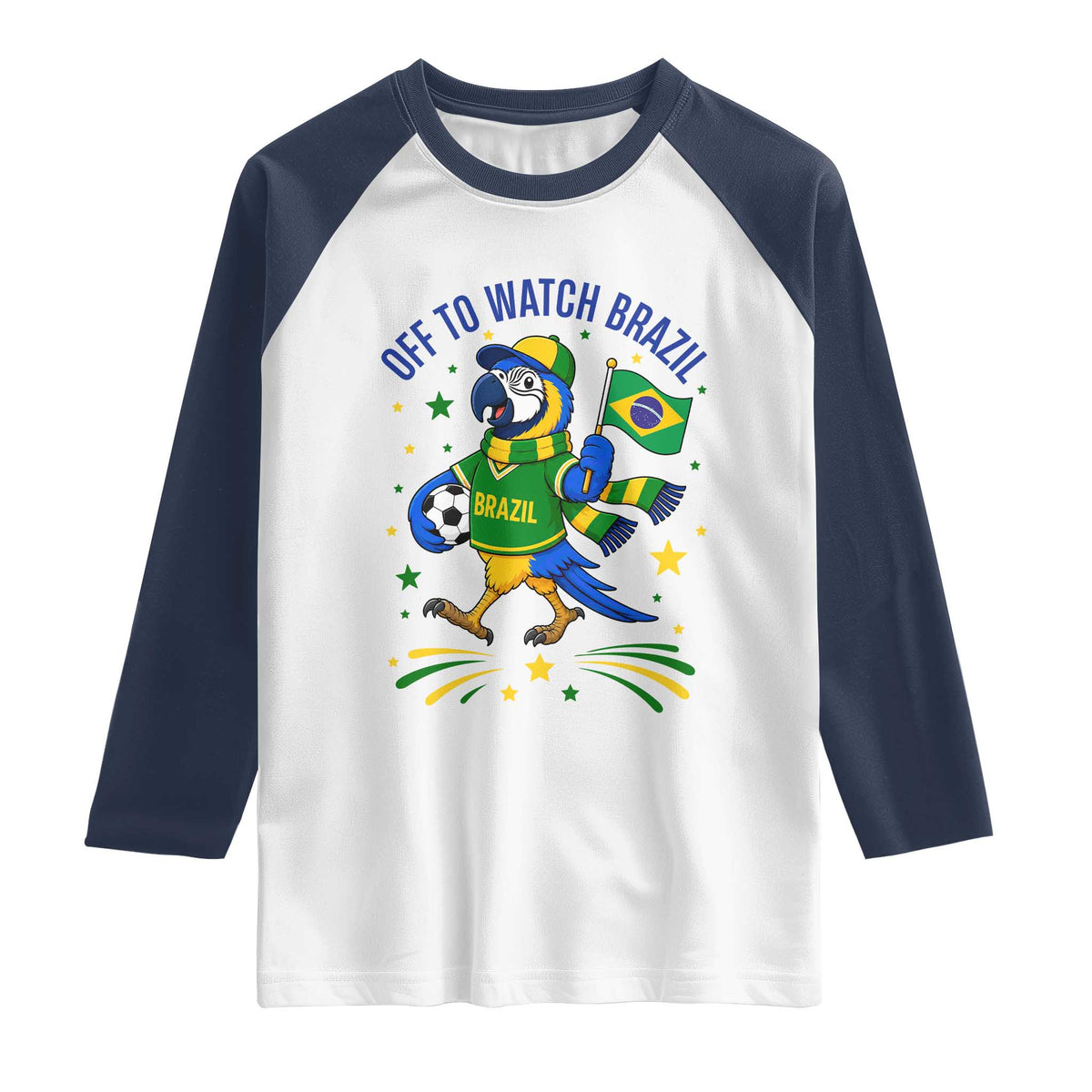 Off To Watch Brazil Raglan Shirt Funny Tropical Bird Soccer Fan