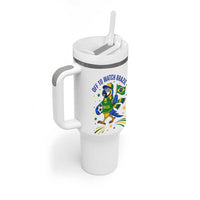Off To Watch Brazil Tumbler With Handle Funny Tropical Bird Soccer Fan