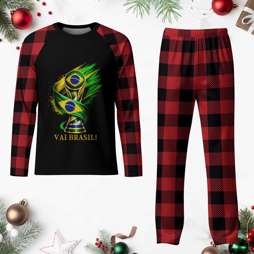 Brazil Soccer Fan 2026 Gift Plaid Pajama Set Vai Brasil