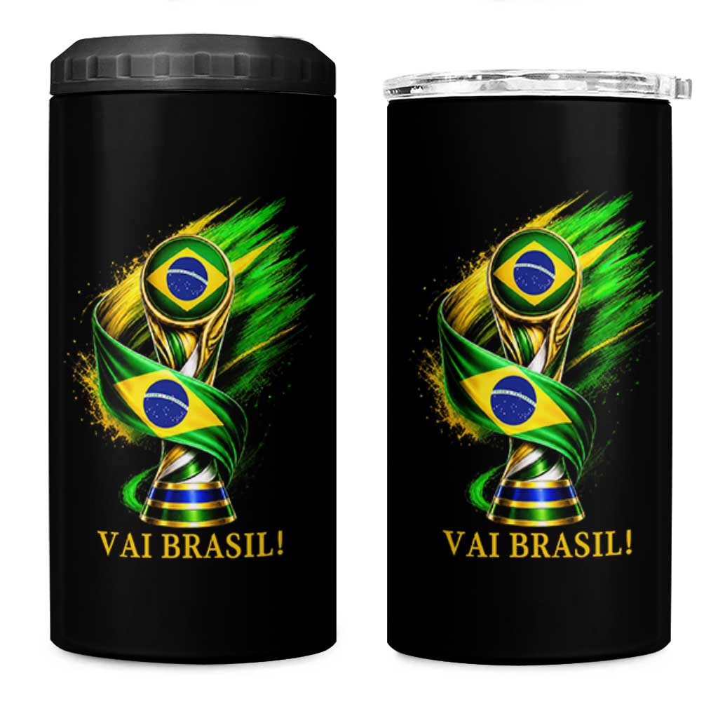 Brazil Soccer Fan 2026 Gift 4 in 1 Can Cooler Tumbler Vai Brasil