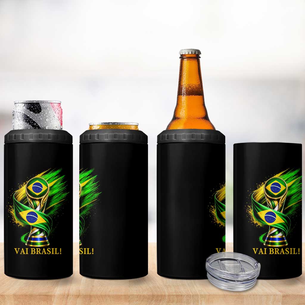 Brazil Soccer Fan 2026 Gift 4 in 1 Can Cooler Tumbler Vai Brasil