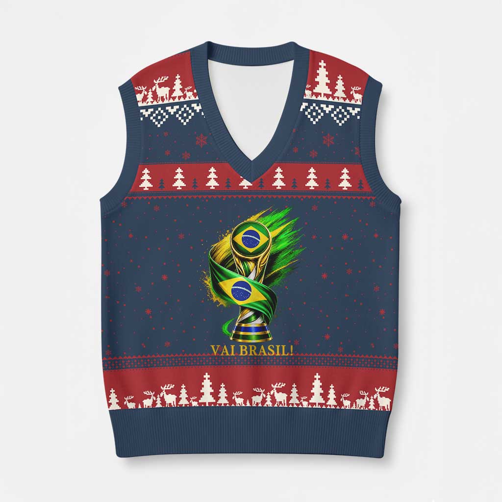 Brazil Soccer Fan 2026 Gift V-Neck Knit Sweater Vest Vai Brasil
