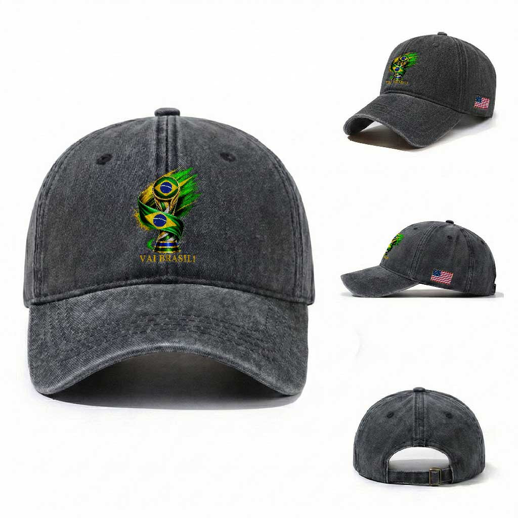 Brazil Soccer Fan 2026 Gift Washed Cotton Baseball Cap Vai Brasil
