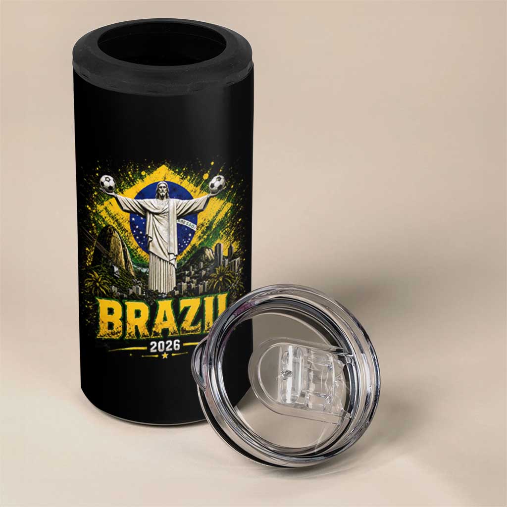 Brazilian Futbol 2026 4 in 1 Can Cooler Tumbler Christ The Redeemer Football Pride