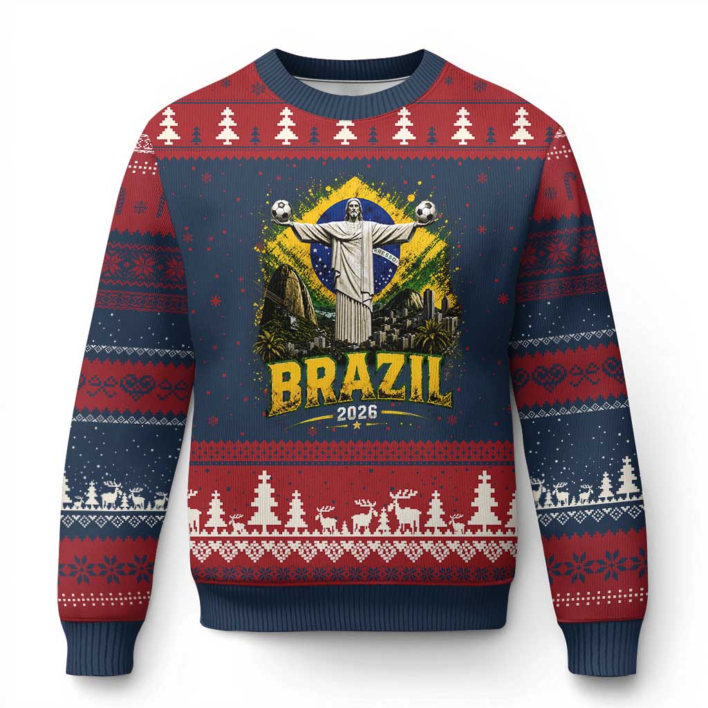 Brazilian Futbol 2026 Ugly Christmas Sweater Christ The Redeemer Football Pride