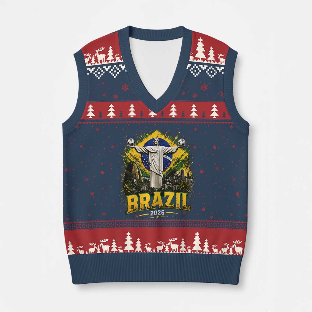 Brazilian Futbol 2026 V-Neck Knit Sweater Vest Christ The Redeemer Football Pride