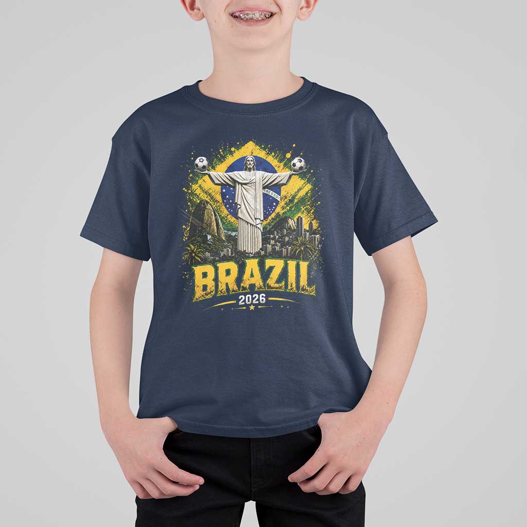 Brazilian Futbol 2026 T Shirt For Kid Christ The Redeemer Football Pride