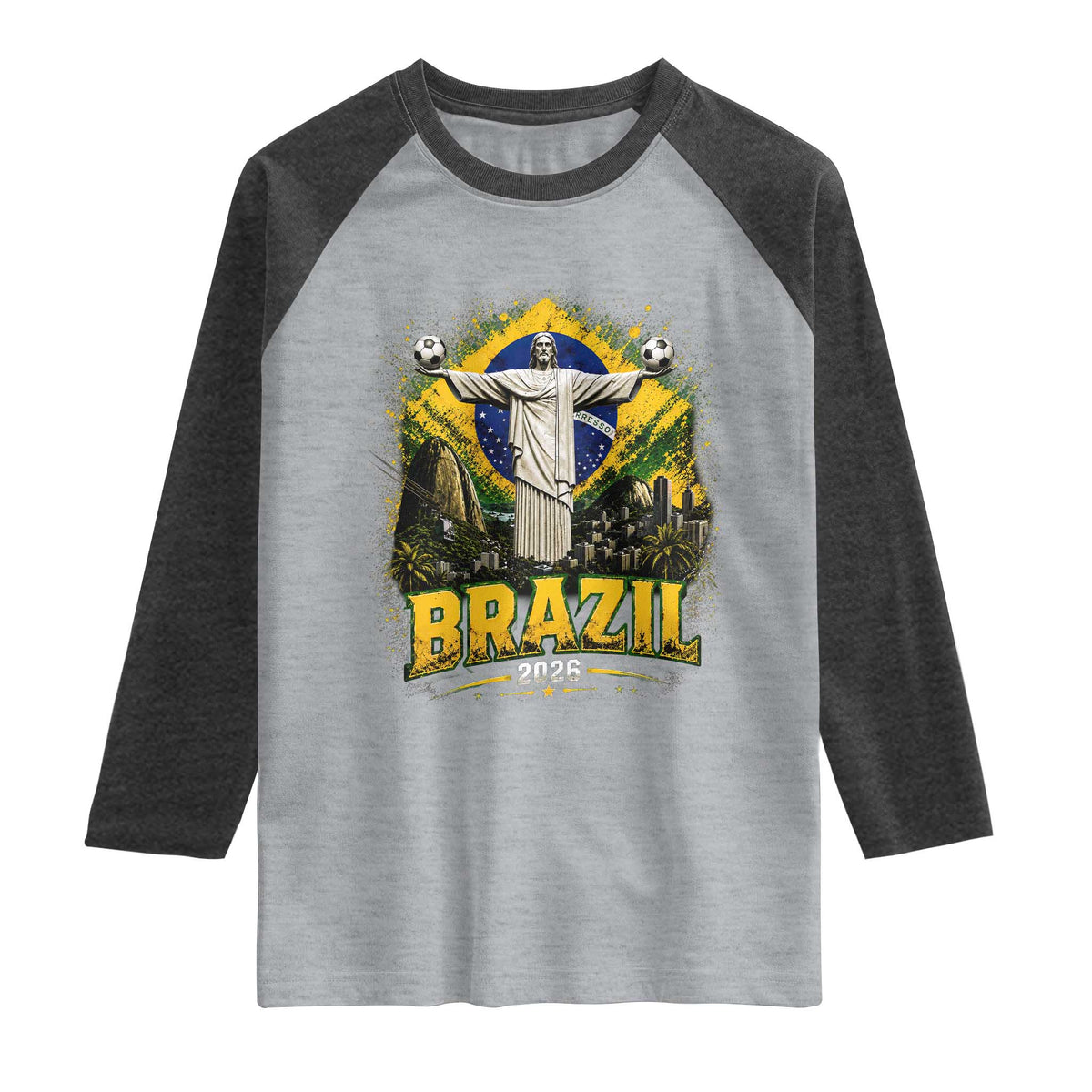 Brazilian Futbol 2026 Raglan Shirt Christ The Redeemer Football Pride