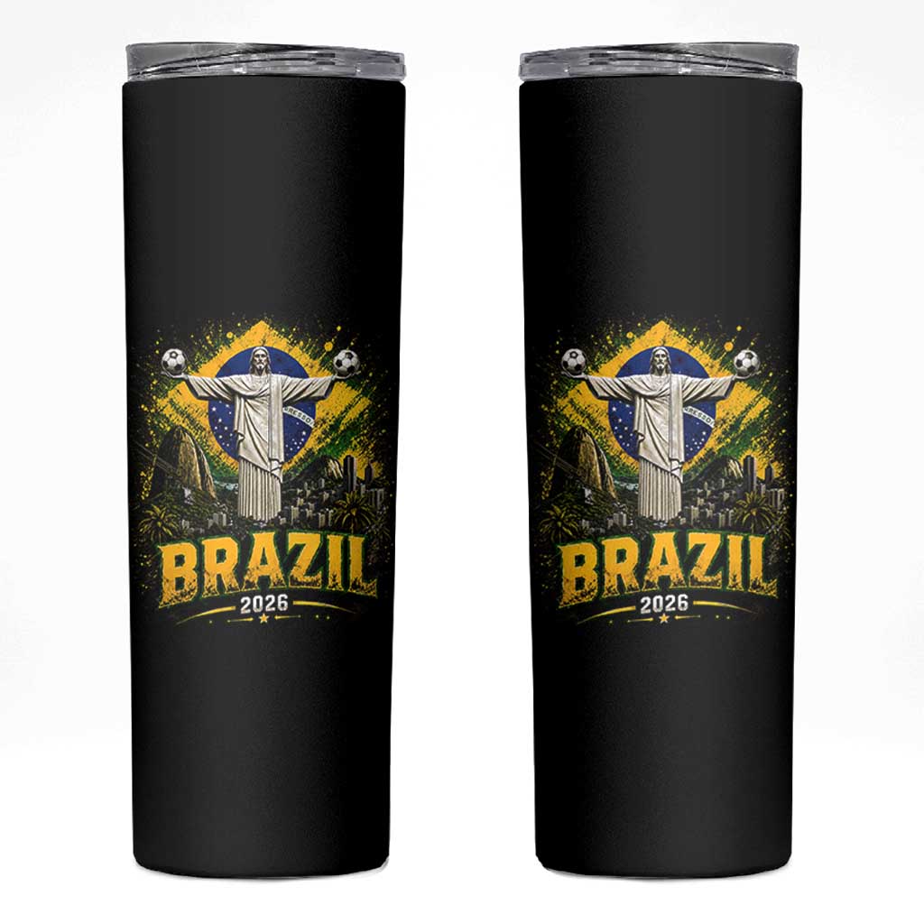 Brazilian Futbol 2026 Skinny Tumbler Christ The Redeemer Football Pride