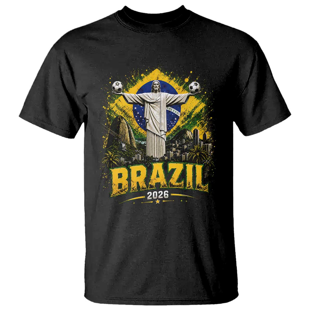 Brazilian Futbol 2026 T Shirt Christ The Redeemer Football Pride