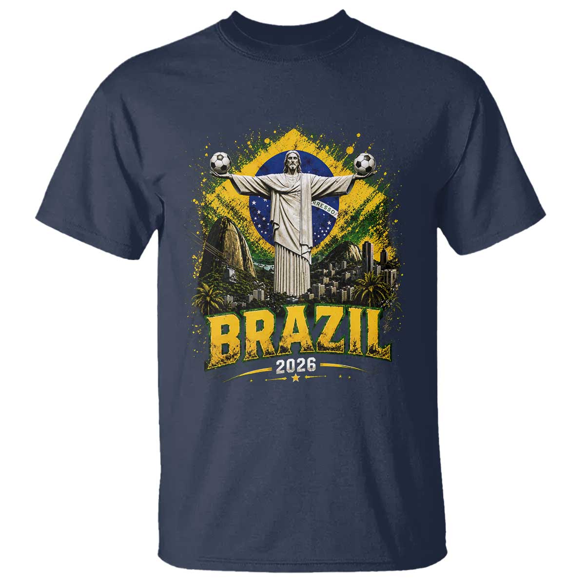 Brazilian Futbol 2026 T Shirt Christ The Redeemer Football Pride