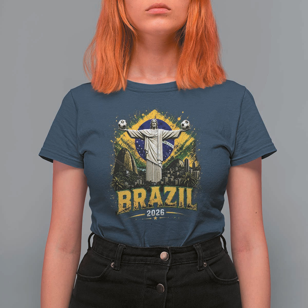 Brazilian Futbol 2026 T Shirt For Women Christ The Redeemer Football Pride