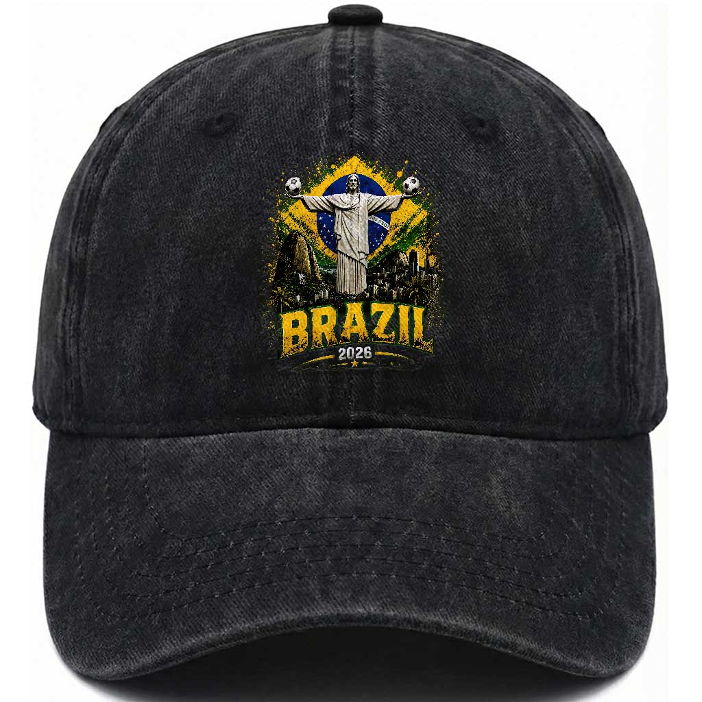 Brazilian Futbol 2026 Washed Cotton Baseball Cap Christ The Redeemer Football Pride