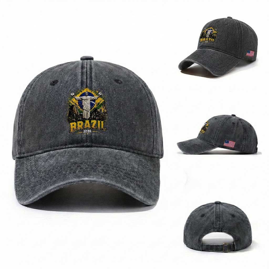 Brazilian Futbol 2026 Washed Cotton Baseball Cap Christ The Redeemer Football Pride