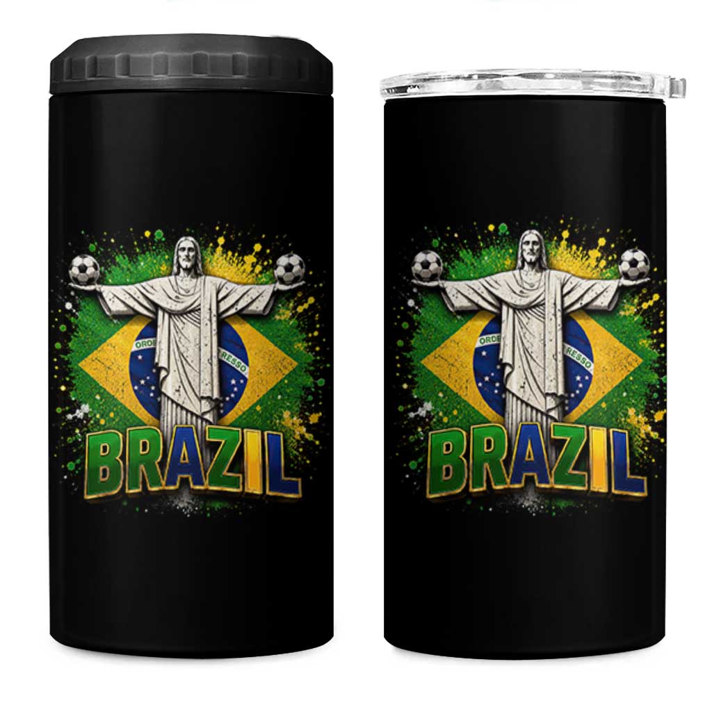 Latin Pride Christ The Redeemer Graphic 4 in 1 Can Cooler Tumbler Brazilian Football 2026