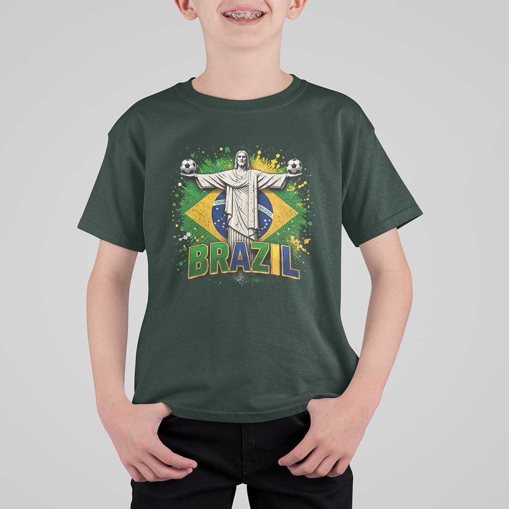 Latin Pride Christ The Redeemer Graphic T Shirt For Kid Brazilian Football 2026