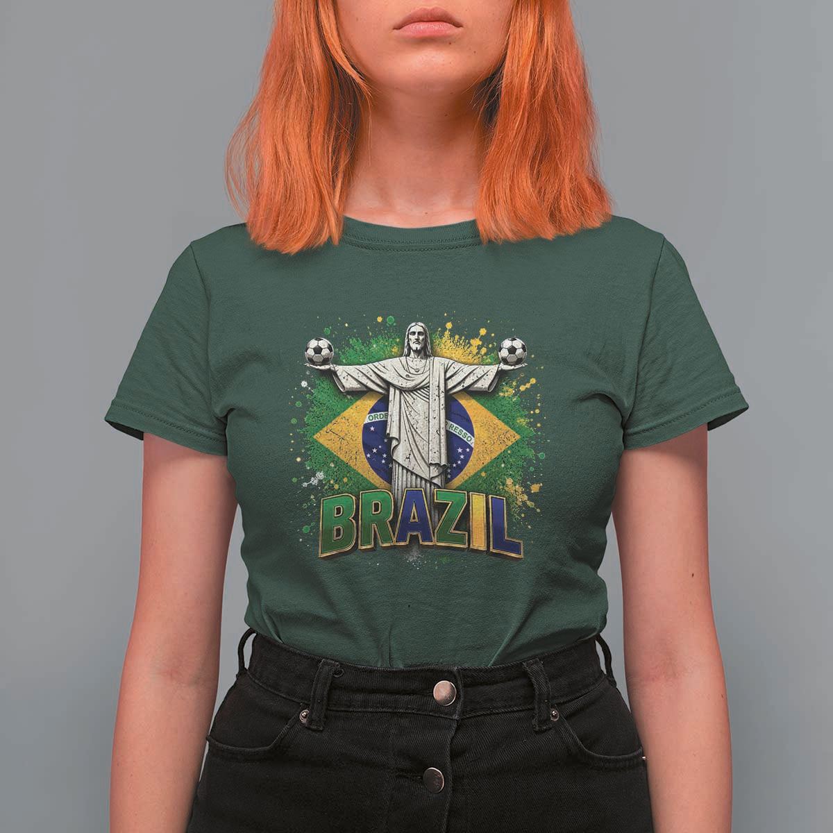 Latin Pride Christ The Redeemer Graphic T Shirt For Women Brazilian Football 2026