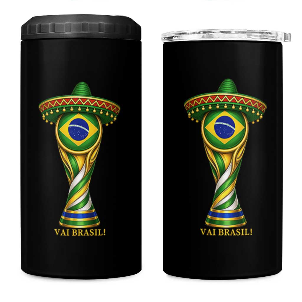 Brazil Football Supporter Gift 4 in 1 Can Cooler Tumbler Vai Brasil