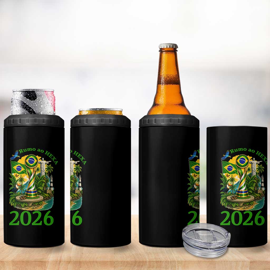 Rumo Ao Hexa 4 in 1 Can Cooler Tumbler Brazil Soccer Fan 2026 Graphic