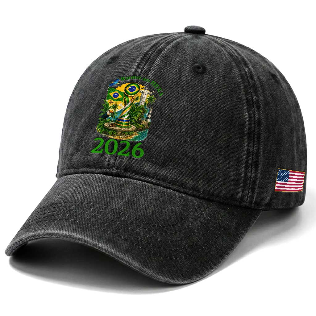Rumo Ao Hexa Washed Cotton Baseball Cap Brazil Soccer Fan 2026 Graphic