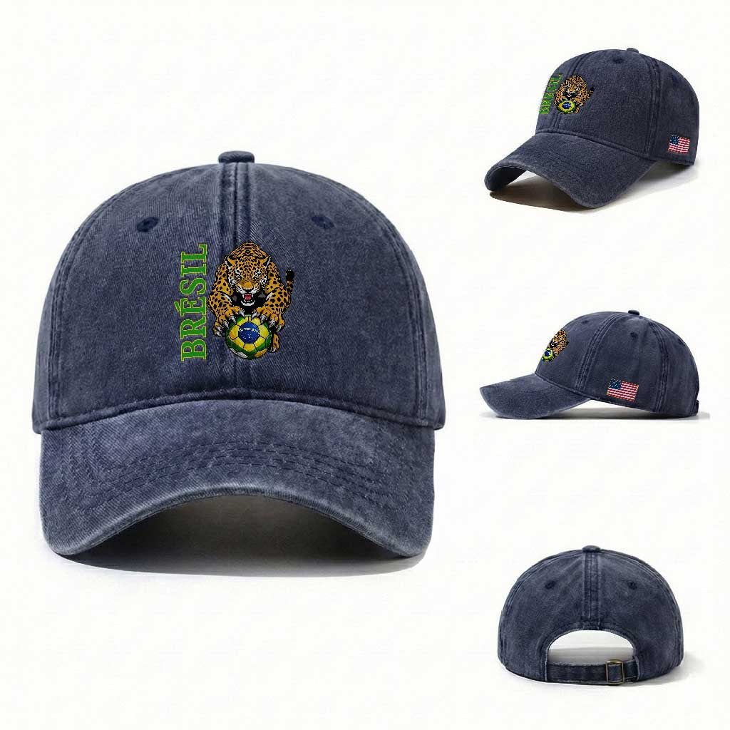 Brazil Soccer Jaguar Washed Cotton Baseball Cap Football Supporter Gift