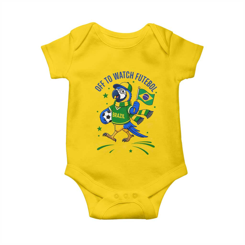 Off To Watch Futebol Baby Onesie Funny Brazil Macaw Soccer Fan
