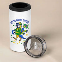 Off To Watch Futebol 4 in 1 Can Cooler Tumbler Funny Brazil Macaw Soccer Fan