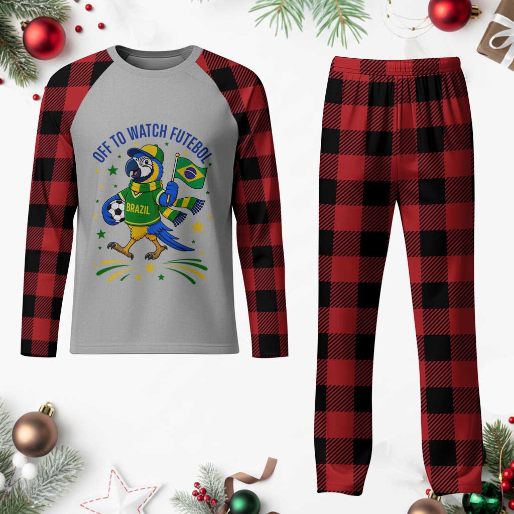 Off To Watch Futebol Plaid Pajama Set Funny Brazil Macaw Soccer Fan