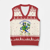 Off To Watch Futebol V-Neck Knit Sweater Vest Funny Brazil Macaw Soccer Fan