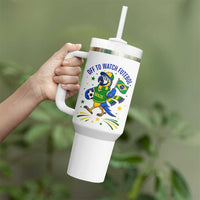 Off To Watch Futebol Tumbler With Handle Funny Brazil Macaw Soccer Fan